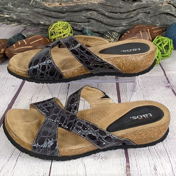 Taos Nameshout Leather Croc Slide Sandals Cushioned Footbed Comfort - Picture 4 of 11